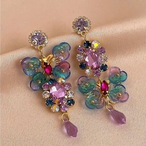 Rhinestone Butterfly Drop Mismatched Earrings